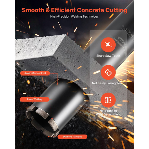 Τρυπάνι με πυρήνα VEVOR, διάμετρος 76 mm, βάθος τρυπήματος 356 mm, εσωτερικό σπείρωμα 1-1/4 in-7, τεχνολογία συγκόλλησης υψηλής ακρίβειας, τρυπάνι με πυρήνα υγρού διαμαντιού για οπλισμένο σκυρόδεμα, κόκκινα τούβλα και τοιχοποιία