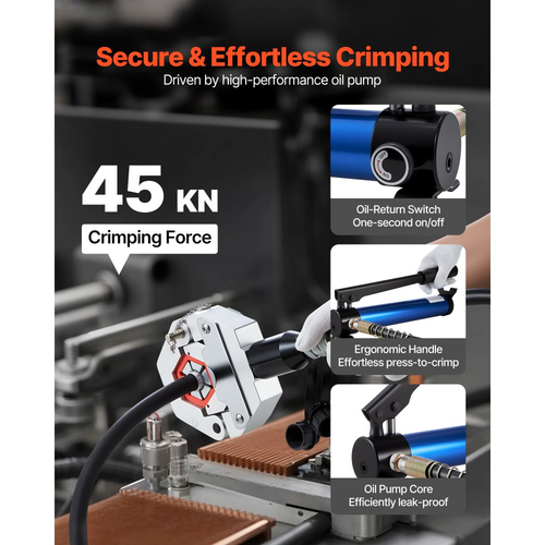 Πρεσαριστός υδραυλικός σωλήνας VEVOR, κιτ πρεσαριστού σωλήνα AC Hydra-Krimp με 7 μήτρες που κουμπώνουν και θήκη μεταφοράς, εργαλείο πρεσαριστού υδραυλικού σωλήνα A/C για επισκευή αυτοκινήτων και κλιματιστικών (διαχωριζόμενο με χειροκίνητη αντλία)