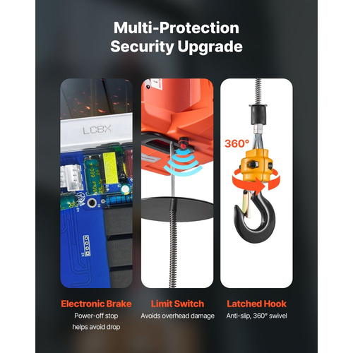 Ηλεκτρικό βαρούλκο ανύψωσης VEVOR 3 σε 1, χωρητικότητας 500 kg, φορητό ηλεκτρικό βαρούλκο 1500W, ύψος ανύψωσης 7,6 m, 5 m/min με χειροκίνητο, ενσύρματο και ασύρματο τηλεχειριστήριο για εργοστάσιο, αποθήκη, γκαράζ