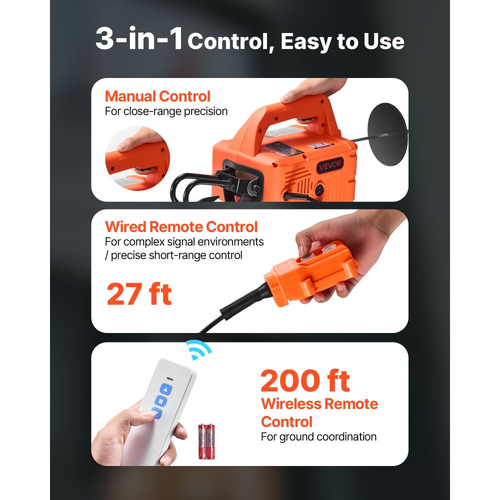 Ηλεκτρικό βαρούλκο ανύψωσης VEVOR 3 σε 1, χωρητικότητας 500 kg, φορητό ηλεκτρικό βαρούλκο 1500W, ύψος ανύψωσης 7,6 m, 5 m/min με χειροκίνητο, ενσύρματο και ασύρματο τηλεχειριστήριο για εργοστάσιο, αποθήκη, γκαράζ