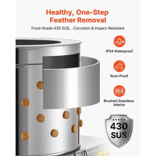 Μηχανή απολέπισης κοτόπουλων VEVOR, τύμπανο 19,7 ιντσών, 2HP & 275RPM ηλεκτρική μηχανή απολέπισης κοτόπουλων με 106 μαλακά δάχτυλα & τροχούς μεταφοράς, αφαίρεση φτερών από ανοξείδωτο ατσάλι για επεξεργασία 2-4 νεοσσών μία φορά