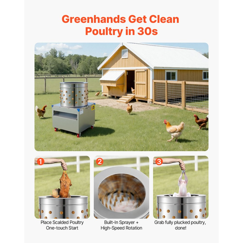 Μηχανή απολέπισης κοτόπουλων VEVOR, τύμπανο 19,7 ιντσών, 2HP & 275RPM ηλεκτρική μηχανή απολέπισης κοτόπουλων με 106 μαλακά δάχτυλα & τροχούς μεταφοράς, αφαίρεση φτερών από ανοξείδωτο ατσάλι για επεξεργασία 2-4 νεοσσών μία φορά