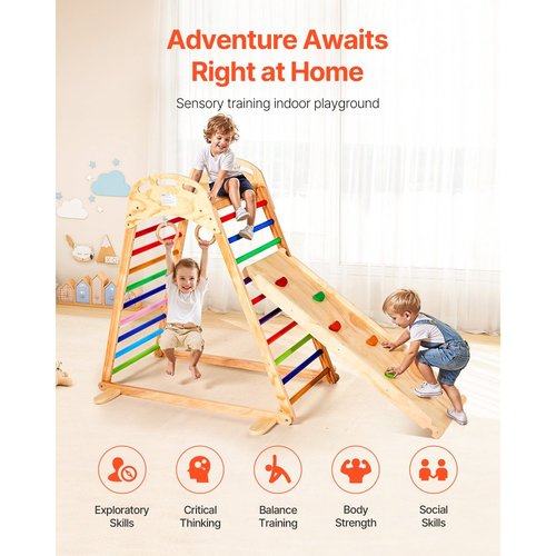 VEVOR Εσωτερική Παιδική Χαρά Jungle Gym, Ξύλινο Σετ Εσωτερικής Παιδικής Χαράς 4 σε 1 με Αναρρίχηση, Τσουλήθρα, Ξύλινη Σκάλα & Δακτυλίδια Γυμναστικής, Παιχνίδια Αναρρίχησης Παιδικής Χαράς σε Στυλ Montessori για Αγόρια Κορίτσια, 100KG