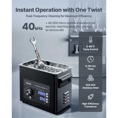 VEVOR 3L Υπερήχων Καθαριστικό, Επαγγελματικό Υπερήχων Καθαριστικό με Κουμπί Χειρισμού, Ανοξείδωτο Μηχανή Καθαρισμού με Καλάθι και Μπάλα Καθαρισμού, για Ρολόγια, Ξυράφια, Κοσμήματα, Νομίσματα και Άλλα