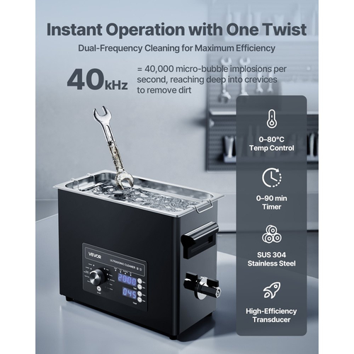 VEVOR 6L Υπερήχων Καθαριστικό, Επαγγελματικό Υπερήχων Καθαριστικό με Κουμπί Χειρισμού, Ανοξείδωτο Μηχανή Καθαρισμού με Καλάθι και Μπάλα Καθαρισμού, για Ρολόγια, Ξυράφια, Κοσμήματα, Νομίσματα και Άλλα