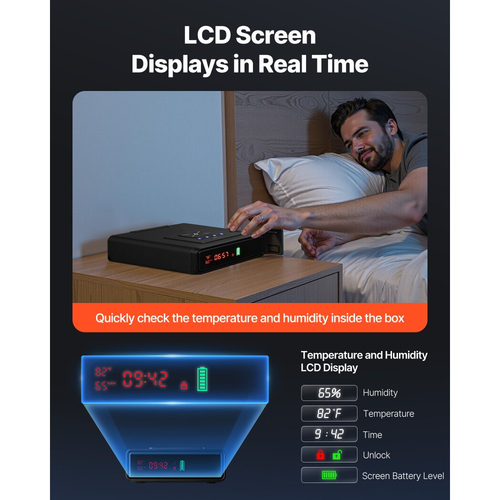 Θυρίδα ασφαλείας πιστολιού VEVOR, Θυρίδα ασφαλείας πιστολιού με δακτυλικό αποτύπωμα/κωδικό πρόσβασης/κλειδί, συρτάρι θήκης πυροβόλου όπλου 3 κατευθύνσεων γρήγορης πρόσβασης με οθόνη για 2 πιστόλια και γεμιστήρες, ασύρματη φόρτιση, για γραφείο ή κομοδίνο