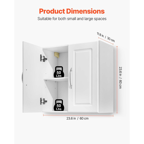 Ντουλάπι τοίχου VEVOR για πλυντήριο, 2 επιπέδων κρεμαστό ντουλάπι τοίχου με ρυθμιζόμενο ράφι, αποθηκευτικός χώρος ντουλαπιών 60 cm με 2 πόρτες, για κουζίνα, μπάνιο, πλυντήριο, 30 x 60 x 60 cm (Β x Π x Υ), λευκό