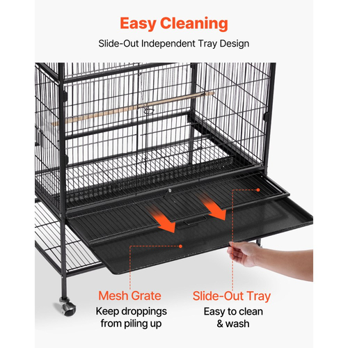 Κλουβί πουλιών VEVOR, 930 x 580 x 1510 mm, επίπεδης οροφής, από σφυρήλατο σίδερο με κούρνιες, συρόμενο δίσκο και πλαστικές ταΐστρες, για μπλε αιδοίο, κοκατίλ, καναρίνι, παπαγάλο μοναχό, αφρικανικό γκρι παπαγάλο