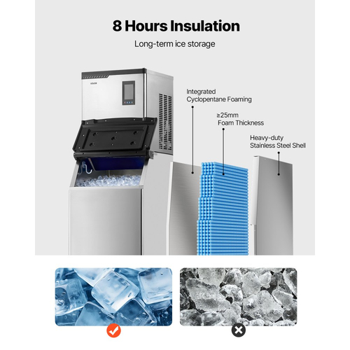 Επαγγελματική παγομηχανή VEVOR, παγομηχανή 136KG/24H με δοχείο αποθήκευσης από ανοξείδωτο χάλυβα 136KG, αυτόματος αυτοκαθαριζόμενος παγομηχανή με οθόνη αφής για μπαρ, καφέ, εστιατόριο, επιχειρήσεις, εμπορικές