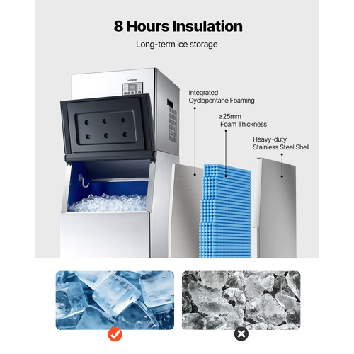 Επαγγελματική παγομηχανή VEVOR, παγομηχανή 181KG/24H με δοχείο αποθήκευσης από ανοξείδωτο χάλυβα 136KG, αυτόματος αυτοκαθαριζόμενος παγομηχανή με οθόνη αφής για μπαρ, καφέ, εστιατόριο, επιχειρήσεις, εμπορικές