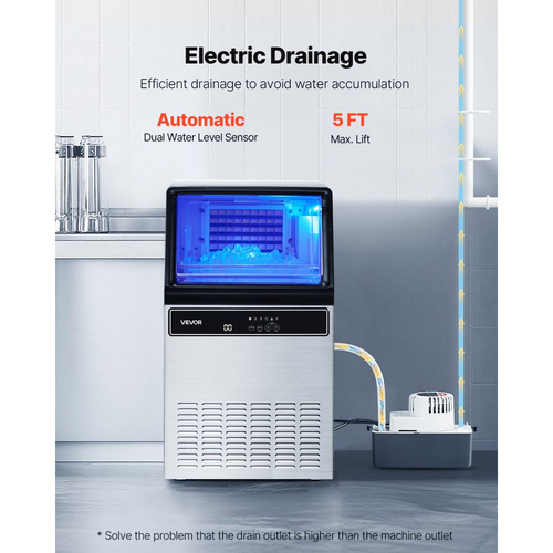 Επαγγελματική παγομηχανή VEVOR με αντλία, 59 κιλά/24 ώρες με χωρητικότητα 15 κιλά, 45 κύβοι ανά κύκλο, ελεύθερη και κάτω από πάγκο, με οθόνη LED και αυτοκαθαρισμό, για οικιακή χρήση, μπαρ/εστιατόριο