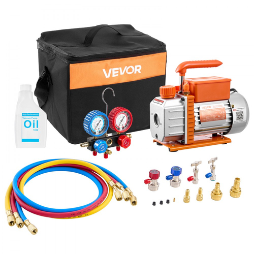 Σετ αντλίας κενού και μετρητή VEVOR AC, 3,5 CFM 99 L/min, Μονοβάθμια αντλία κενού με περιστροφικό πτερύγιο HVAC, Κιτ μετρητή πολλαπλής μέτρησης A/C, για R134a R22 R410a R1234YF R32, με τσάντα μεταφοράς, για αυτόματο κλιματισμό HVAC