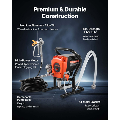 Ψεκαστήρας βαφής χωρίς αέρα VEVOR Stand, 900W, Ψεκαστήρας υψηλής πίεσης χωρίς αέρα 3300PSI, Βούρτσα καθαρισμού, Σωλήνας, Ράβδος επέκτασης, Ακροφύσια, Ηλεκτρική μηχανή βαφής με ψεκασμό για εσωτερικό ή εξωτερικό σπίτι, Φράχτη