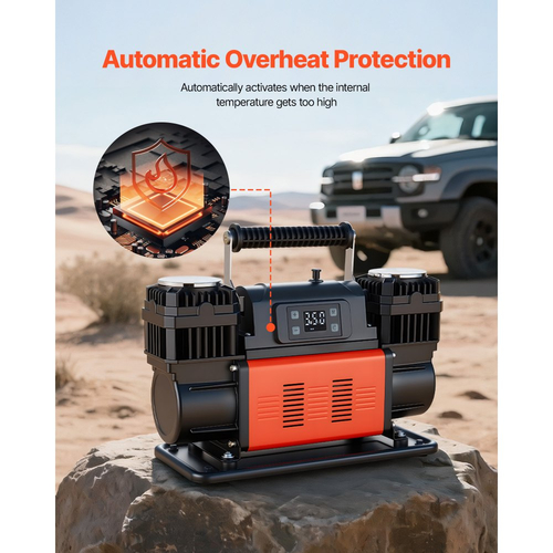 Αεροσυμπιεστής βαρέως τύπου VEVOR διπλού κυλίνδρου, φορητός φουσκωτής ελαστικών 300L/min με αυτόματη διακοπή, αντλία αέρα εκτός δρόμου 12V 150PSI με ψηφιακή οθόνη LCD και προσαρμογείς για φορτηγό, αυτοκίνητο, SUV, 4 x 4, τροχόσπιτο