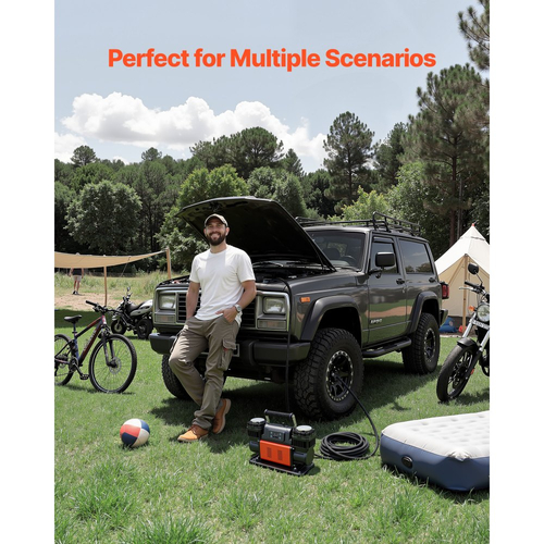 Αεροσυμπιεστής βαρέως τύπου VEVOR διπλού κυλίνδρου, φορητός φουσκωτής ελαστικών 300L/min με αυτόματη διακοπή, αντλία αέρα εκτός δρόμου 12V 150PSI με ψηφιακή οθόνη LCD και προσαρμογείς για φορτηγό, αυτοκίνητο, SUV, 4 x 4, τροχόσπιτο