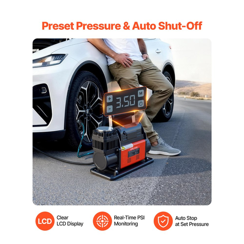 Αεροσυμπιεστής βαρέως τύπου VEVOR 12V, φορητός φουσκωτής ελαστικών με αυτόματη διακοπή λειτουργίας και ψηφιακή οθόνη LCD, αντλία αέρα εκτός δρόμου 202 L/Min 150PSI με προσαρμογείς για φορτηγά, αυτοκίνητα, SUV, 4 x 4, οχήματα RV