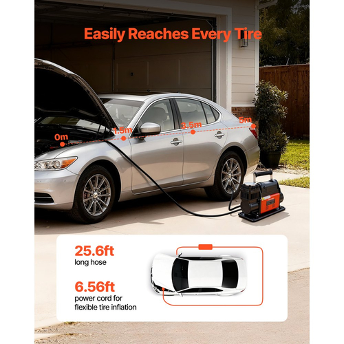 Αεροσυμπιεστής βαρέως τύπου VEVOR 12V, φορητός φουσκωτής ελαστικών με αυτόματη διακοπή λειτουργίας και ψηφιακή οθόνη LCD, αντλία αέρα εκτός δρόμου 202 L/Min 150PSI με προσαρμογείς για φορτηγά, αυτοκίνητα, SUV, 4 x 4, οχήματα RV