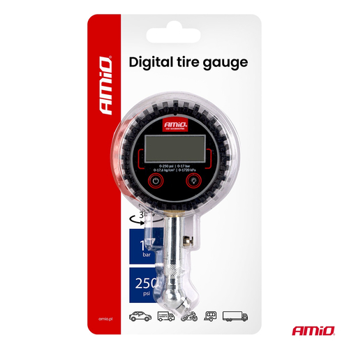 Amio - Ψηφιακό Μανόμετρο Πίεσης Ελαστικών 17 bar με Περιστρεφόμενη Κεφαλή & Βαλβίδα Εκτόνωσης - 1τεμ. (04464/AM)