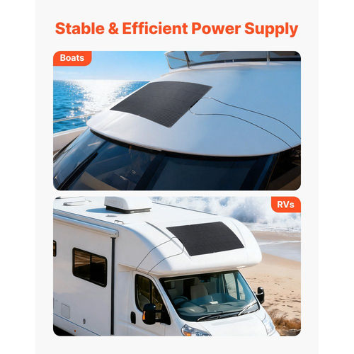 Εύκαμπτο ηλιακό πάνελ VEVOR, ημιεύκαμπτο εύκαμπτο μονοκρυσταλλικό ηλιακό πάνελ 200W, μονοφωνικός φορτιστής αυτόνομου δικτύου με απόδοση 21,9% και έξοδο MC4, αδιάβροχο IP67 για καμπύλες επιφάνειες καμπίνας θαλάσσιων τροχόσπιτων