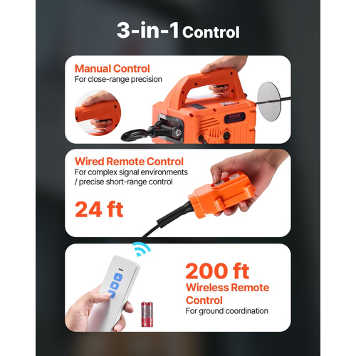 Ηλεκτρικό βαρούλκο ανύψωσης VEVOR 3 σε 1, χωρητικότητας 700 kg, φορητός γερανός με βαρούλκο 1500W, ύψος ανύψωσης 7,6 m, 5 m/min με χειροκίνητο, ενσύρματο και ασύρματο τηλεχειριστήριο για εργοστάσιο, αποθήκη, γκαράζ