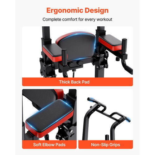 Μπάρα έλξης VEVOR, Σταθμός εμβάπτισης Power Tower 150 κιλών, Σταθμός εμβάπτισης προπόνησης με σταθερή βάση σχήματος H και πλατφόρμα υποβοήθησης, Ρυθμιζόμενη βάση έλξης ύψους 9 επιπέδων για πλάτη, Ρυθμιζόμενα μαξιλαράκια αγκώνων 3 επιπέδων