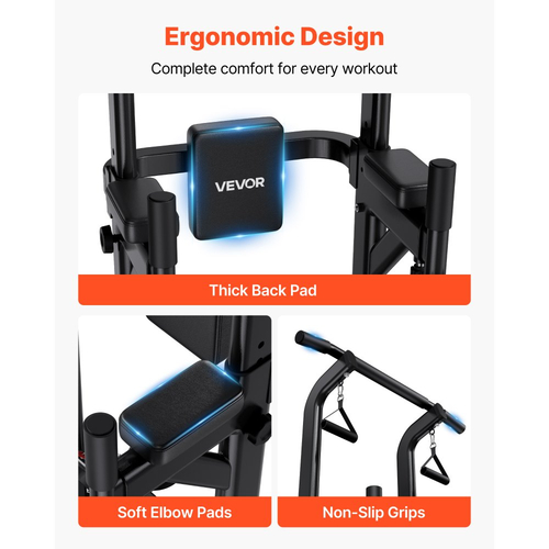 Μπάρα έλξης VEVOR, Σταθμός εμβάπτισης Power Tower 150 κιλών, Σταθμός εμβάπτισης προπόνησης με σταθερή βάση σε σχήμα H και μαξιλάρι πλάτης, Ρυθμιζόμενη μπάρα ανύψωσης πηγουνιού 12 επιπέδων ύψους για την πλάτη, Ρυθμιζόμενο μαξιλάρι πλάτης 4 επιπέδων