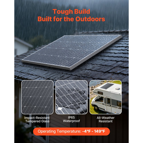 VEVOR 2 τεμάχια μονοκρυσταλλικά ηλιακά πάνελ 100W, μονοφωνικό φωτοβολταϊκό πλαίσιο υψηλής απόδοσης 23% με σταθερή έξοδο MC4 και πλαίσιο αλουμινίου, αδιάβροχο ηλιακό πάνελ IP65 για εφαρμογές επίπεδης στέγης αυτοκινήτου, σκάφους, τροχόσπιτου, εκτός δικτύου