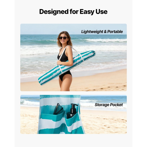 VEVOR Καμπάνα Παραλίας, Τέντα Παραλίας 1,83 x 1,83 μ. με Πλευρικό Τοίχωμα, Προστασία UPF 50+, Εύκολη Εγκατάσταση Σκηνής Καμπάνα με Θήκες Άμμου, Φορητή Ομπρέλα Σκίασης για Όλη την Οικογένεια, Πράσινες Ρίγες