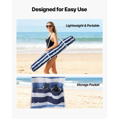 VEVOR Καμπάνα Παραλίας, Σκηνή Παραλίας 1,83 x 1,83 μ. με Πλευρικό Τοίχωμα, Προστασία UPF 50+, Εύκολη Εγκατάσταση Σκηνής Καμπάνα με Θήκες Άμμου, Φορητή Ομπρέλα Σκίασης για Όλη την Οικογένεια & Φίλους, Ρίγες Ναυτικού