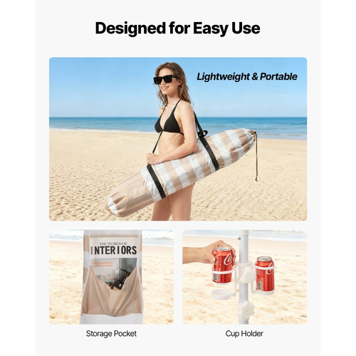 VEVOR Καμπάνα Παραλίας, Σκηνή Παραλίας 2,4 x 2,4 μ. με Πλευρικό Τοίχωμα, Προστασία UPF 50+, Εύκολη Εγκατάσταση Σκηνής Καμπάνα με Θήκες Άμμου, Ρυθμιζόμενο Ύψος, Φορητή Ομπρέλα Σκίασης για Όλη την Οικογένεια