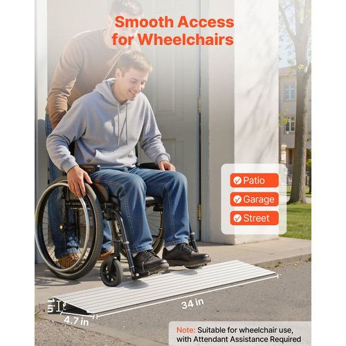 Ράμπα κατωφλίου πόρτας VEVOR, ύψος 26 mm, ράμπα κατωφλίου από κράμα αλουμινίου με ονομαστική χωρητικότητα φορτίου 363 kg, ράμπες για άτομα με αναπηρία για σκαλοπάτια σπιτιού για αναπηρικά αμαξίδια, σκούτερ, ηλεκτρικά αμαξίδια, περιπατητές, ποδήλατα, τρίκυκλα