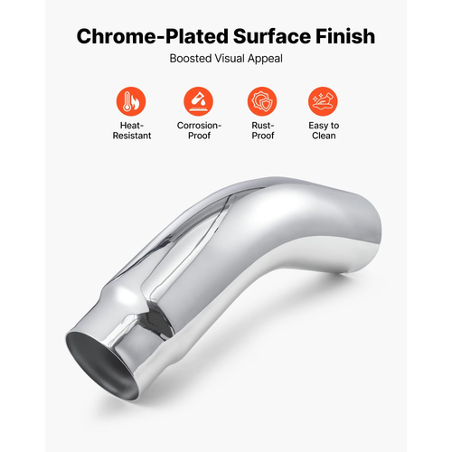 VEVOR Άκρη εξάτμισης με αγκώνα, είσοδος 127 mm, έξοδος 152,4 mm, συνολικό μήκος 584 mm, χρωμιωμένη αμπούλα εξάτμισης με σφιγκτήρα για φορτηγό, sedan, σπορ αυτοκίνητο, SUV, χρωμιωμένη δομή για αντοχή σε υψηλές θερμοκρασίες