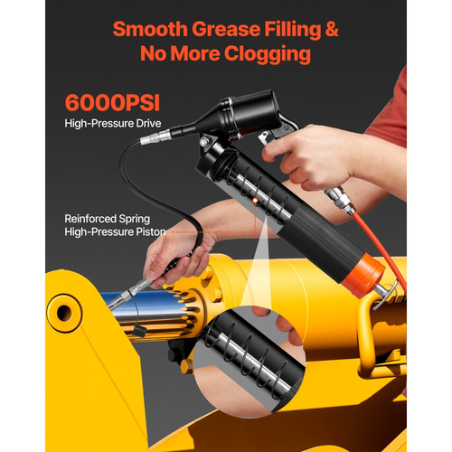 Πιστόλι λίπανσης VEVOR, υψηλής πίεσης 6000 PSI, κιτ πιστολιού λίπανσης βαρέως τύπου με λαβή πιστολιού και χωρητικότητα 0,4 L, περιλαμβάνει εύκαμπτο σωλήνα 45,7 cm, 1 άκαμπτο σωλήνα προέκτασης και 2 επίπεδα ακροφύσια για αυτοκίνητα, θαλάσσιες εφαρμογές.