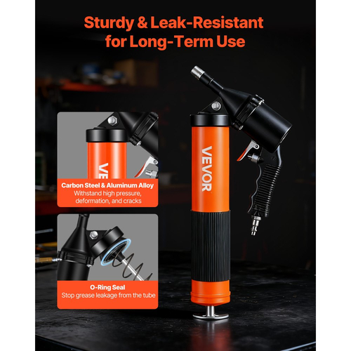 Πιστόλι λίπανσης VEVOR, υψηλής πίεσης 6000 PSI, κιτ πιστολιού λίπανσης βαρέως τύπου με λαβή πιστολιού και χωρητικότητα 0,4 L, περιλαμβάνει εύκαμπτο σωλήνα 45,7 cm, 1 άκαμπτο σωλήνα προέκτασης και 2 επίπεδα ακροφύσια για αυτοκίνητα, θαλάσσιες εφαρμογές.