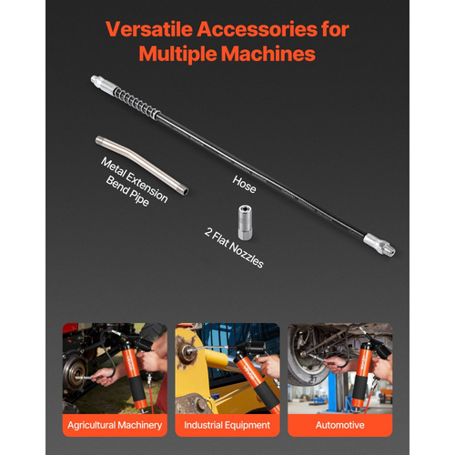 Πιστόλι λίπανσης VEVOR, υψηλής πίεσης 6000 PSI, κιτ πιστολιού λίπανσης βαρέως τύπου με λαβή πιστολιού και χωρητικότητα 0,4 L, περιλαμβάνει εύκαμπτο σωλήνα 45,7 cm, 1 άκαμπτο σωλήνα προέκτασης και 2 επίπεδα ακροφύσια για αυτοκίνητα, θαλάσσιες εφαρμογές.