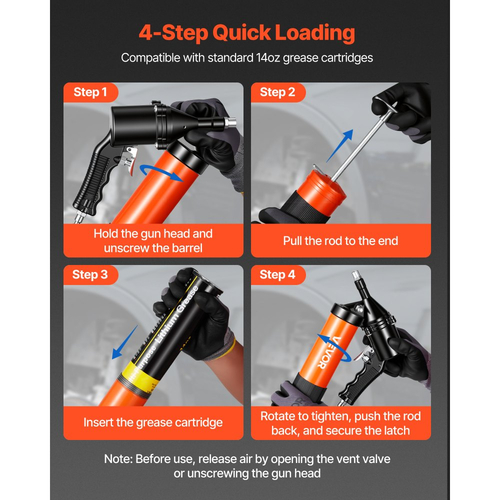 Πιστόλι λίπανσης VEVOR, υψηλής πίεσης 6000 PSI, κιτ πιστολιού λίπανσης βαρέως τύπου με λαβή πιστολιού και χωρητικότητα 0,4 L, περιλαμβάνει εύκαμπτο σωλήνα 45,7 cm, 1 άκαμπτο σωλήνα προέκτασης και 2 επίπεδα ακροφύσια για αυτοκίνητα, θαλάσσιες εφαρμογές.