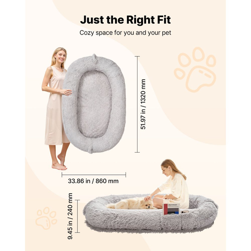 Κρεβάτι σκύλου VEVOR Human, 1320 x 860 x 240 mm Ορθοπεδικό κρεβάτι σκύλου μεγέθους ανθρώπου από αφρό μνήμης, Κρεβάτια κατοικίδιων ανθρώπων με πλαϊνή τσέπη, λαβή και φερμουάρ, Αφαιρούμενα κρεβάτια σκύλων που πλένονται στο πλυντήριο για ανθρώπους, γκρι