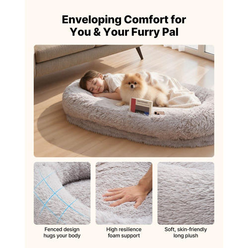 Κρεβάτι σκύλου VEVOR Human, 1320 x 860 x 240 mm Ορθοπεδικό κρεβάτι σκύλου μεγέθους ανθρώπου από αφρό μνήμης, Κρεβάτια κατοικίδιων ανθρώπων με πλαϊνή τσέπη, λαβή και φερμουάρ, Αφαιρούμενα κρεβάτια σκύλων που πλένονται στο πλυντήριο για ανθρώπους, γκρι