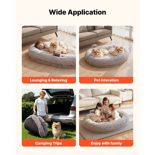 Κρεβάτι σκύλου VEVOR Human, 1320 x 860 x 240 mm Ορθοπεδικό κρεβάτι σκύλου μεγέθους ανθρώπου από αφρό μνήμης, Κρεβάτια κατοικίδιων ανθρώπων με πλαϊνή τσέπη, λαβή και φερμουάρ, Αφαιρούμενα κρεβάτια σκύλων που πλένονται στο πλυντήριο για ανθρώπους, γκρι