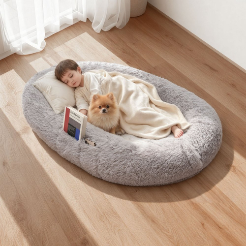 Κρεβάτι σκύλου VEVOR Human, 1320 x 860 x 240 mm Ορθοπεδικό κρεβάτι σκύλου μεγέθους ανθρώπου από αφρό μνήμης, Κρεβάτια κατοικίδιων ανθρώπων με πλαϊνή τσέπη, λαβή και φερμουάρ, Αφαιρούμενα κρεβάτια σκύλων που πλένονται στο πλυντήριο για ανθρώπους, γκρι