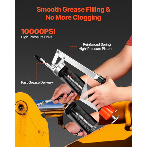 Πιστόλι λίπανσης VEVOR, υψηλής πίεσης 10000 PSI, κιτ πιστολιού λίπανσης βαρέως τύπου με λαβή πιστολιού και χωρητικότητα 0,4 L, περιλαμβάνει εύκαμπτο σωλήνα 46 cm, 1 άκαμπτο σωλήνα προέκτασης και 1 ακροφύσιο αιχμηρού τύπου για αυτοκίνητα, θαλάσσιες εφαρμογές.