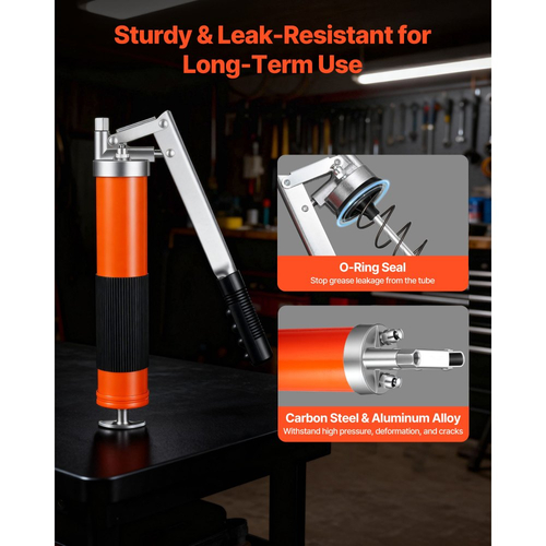 Πιστόλι λίπανσης VEVOR, υψηλής πίεσης 10000 PSI, κιτ πιστολιού λίπανσης βαρέως τύπου με λαβή πιστολιού και χωρητικότητα 0,4 L, περιλαμβάνει εύκαμπτο σωλήνα 46 cm, 1 άκαμπτο σωλήνα προέκτασης και 1 ακροφύσιο αιχμηρού τύπου για αυτοκίνητα, θαλάσσιες εφαρμογές.