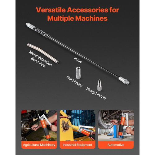 Πιστόλι λίπανσης VEVOR, υψηλής πίεσης 10000 PSI, κιτ πιστολιού λίπανσης βαρέως τύπου με λαβή πιστολιού και χωρητικότητα 0,4 L, περιλαμβάνει εύκαμπτο σωλήνα 46 cm, 1 άκαμπτο σωλήνα προέκτασης και 1 ακροφύσιο αιχμηρού τύπου για αυτοκίνητα, θαλάσσιες εφαρμογές.