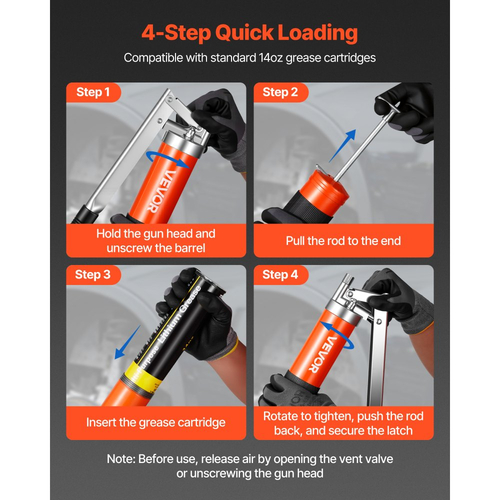 Πιστόλι λίπανσης VEVOR, υψηλής πίεσης 10000 PSI, κιτ πιστολιού λίπανσης βαρέως τύπου με λαβή πιστολιού και χωρητικότητα 0,4 L, περιλαμβάνει εύκαμπτο σωλήνα 46 cm, 1 άκαμπτο σωλήνα προέκτασης και 1 ακροφύσιο αιχμηρού τύπου για αυτοκίνητα, θαλάσσιες εφαρμογές.