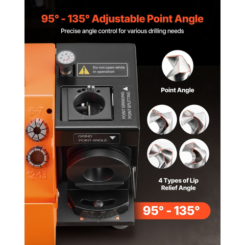 Ακονιστήρι τρυπανιών VEVOR MR-13B, Ακονιστήρι τρυπανιού 3-15mm με ρυθμιζόμενη γωνία ανακούφισης χείλους και γωνία αιχμής 95°-135°, Ακονιστήρι υψηλής ταχύτητας 4600RPM με 13 δακτυλίους, τροχούς CBN και SDC