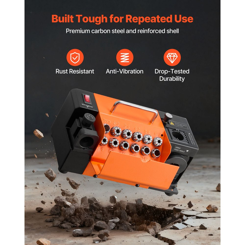 Ακονιστήρι τρυπανιών VEVOR MR-13B, Ακονιστήρι τρυπανιού 3-15mm με ρυθμιζόμενη γωνία ανακούφισης χείλους και γωνία αιχμής 95°-135°, Ακονιστήρι υψηλής ταχύτητας 4600RPM με 13 δακτυλίους, τροχούς CBN και SDC