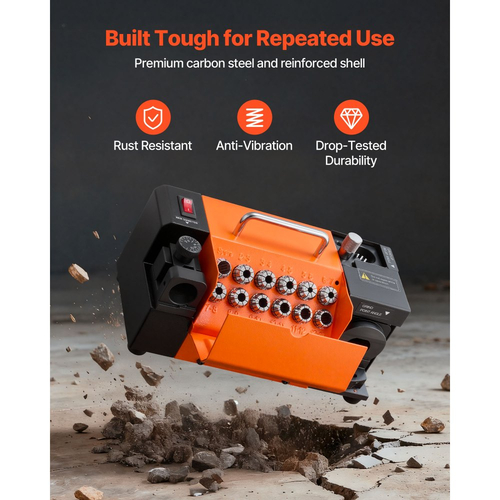 Ακονιστήρι τρυπανιών VEVOR MR-13A, Τροχιστήρι τρυπανιών 3-15mm με ρυθμιζόμενη γωνία αιχμής 95°-135°, Μηχανή επανακονίσματος υψηλής ταχύτητας 4600RPM με 13 δακτυλίους και τροχό CBN για συνεργεία και γκαράζ