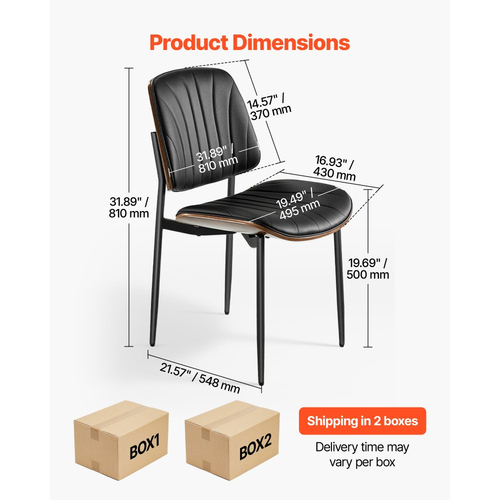 Σετ 4 μοντέρνων καρεκλών τραπεζαρίας VEVOR, Δερμάτινη πλευρική καρέκλα με ταπετσαρία για τραπέζια φαγητού, Καρέκλα κουζίνας που εξοικονομεί χώρο με χοντρά μαξιλάρια και μεταλλικά πόδια, μαύρη