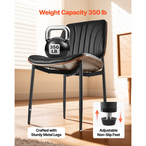Σετ 4 μοντέρνων καρεκλών τραπεζαρίας VEVOR, Δερμάτινη πλευρική καρέκλα με ταπετσαρία για τραπέζια φαγητού, Καρέκλα κουζίνας που εξοικονομεί χώρο με χοντρά μαξιλάρια και μεταλλικά πόδια, μαύρη