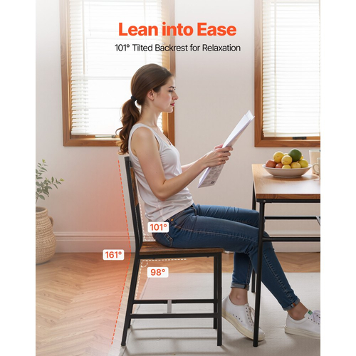 Σετ καρεκλών τραπεζαρίας VEVOR 4 τεμαχίων, ξύλινες καρέκλες τραπεζιού με μεταλλικό σκελετό και πλάτη, εύκολη συναρμολόγηση από δερμάτινο πλαϊνό κάθισμα, μοντέρνα καρυδιά αγροτικού τύπου για κουζίνα και σαλόνι, ρουστίκ καφέ και μαύρο